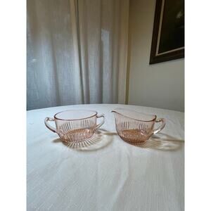Pink glass Depression era sugar and creamer set large Anchor Hocking